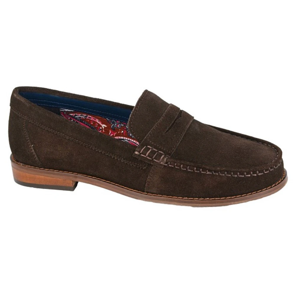 Roamers Mens Plain Suede Loafers (Dark Brown) - DF2431