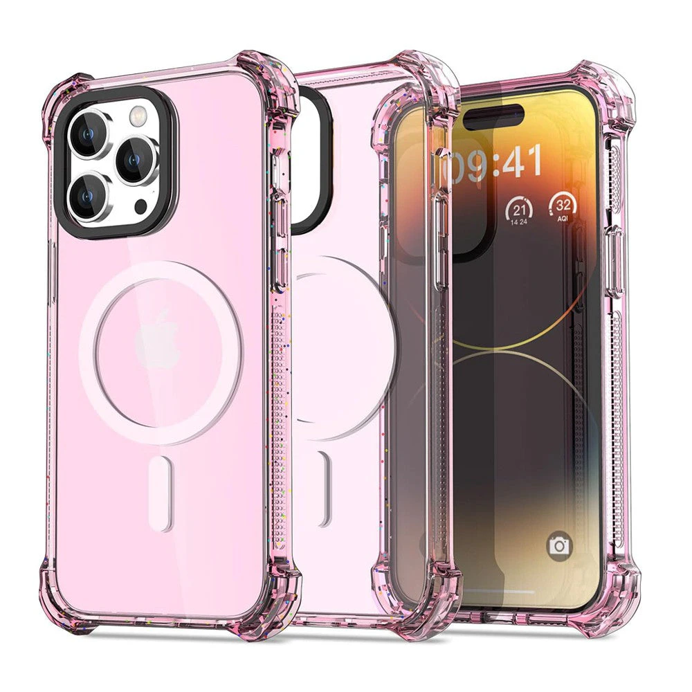 Bounce Impact Clear Shockproof Magnetic Cover Case - Clear Pink, iPhone 15