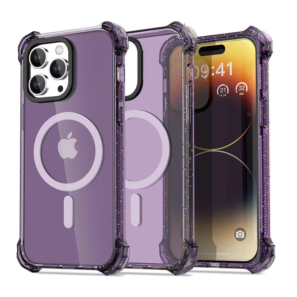 Bounce Impact Clear Shockproof Magnetic Cover Case - Clear Purple, iPhone 15