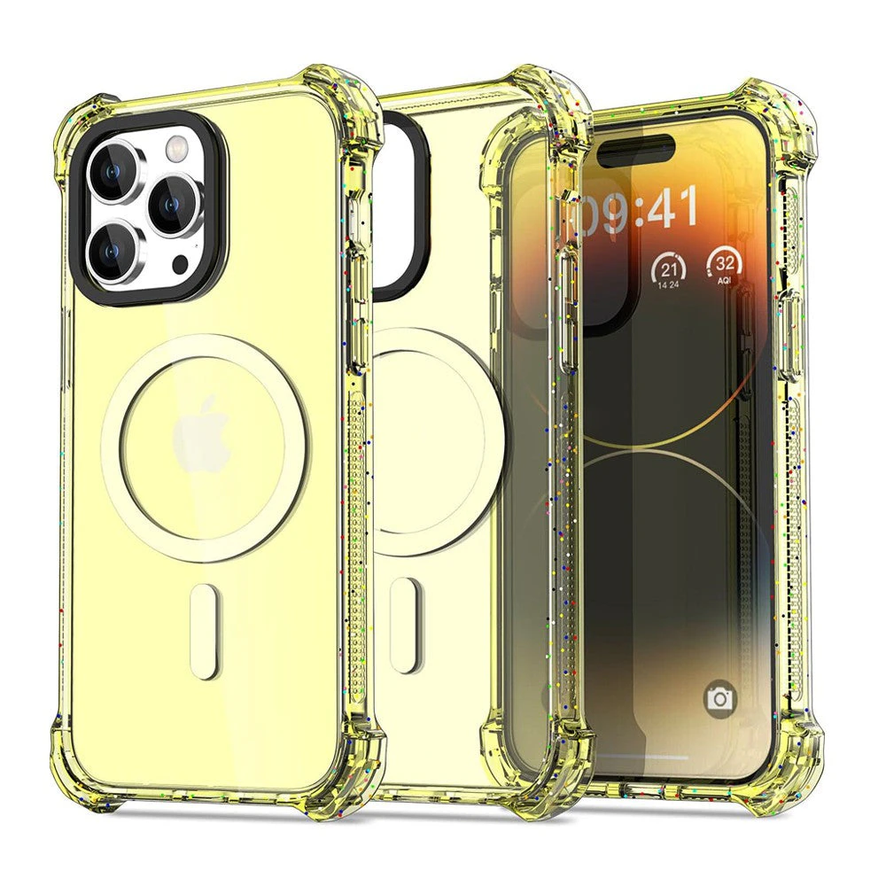 Bounce Impact Clear Shockproof Magnetic Cover Case - Clear Yellow, iPhone 15 Plus