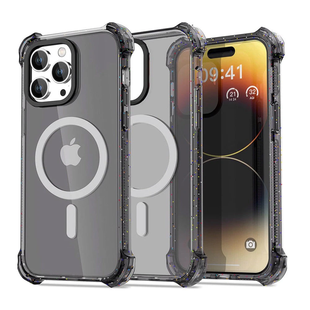 Bounce Impact Clear Shockproof Magnetic Cover Case - Clear Black, iPhone 15 Plus