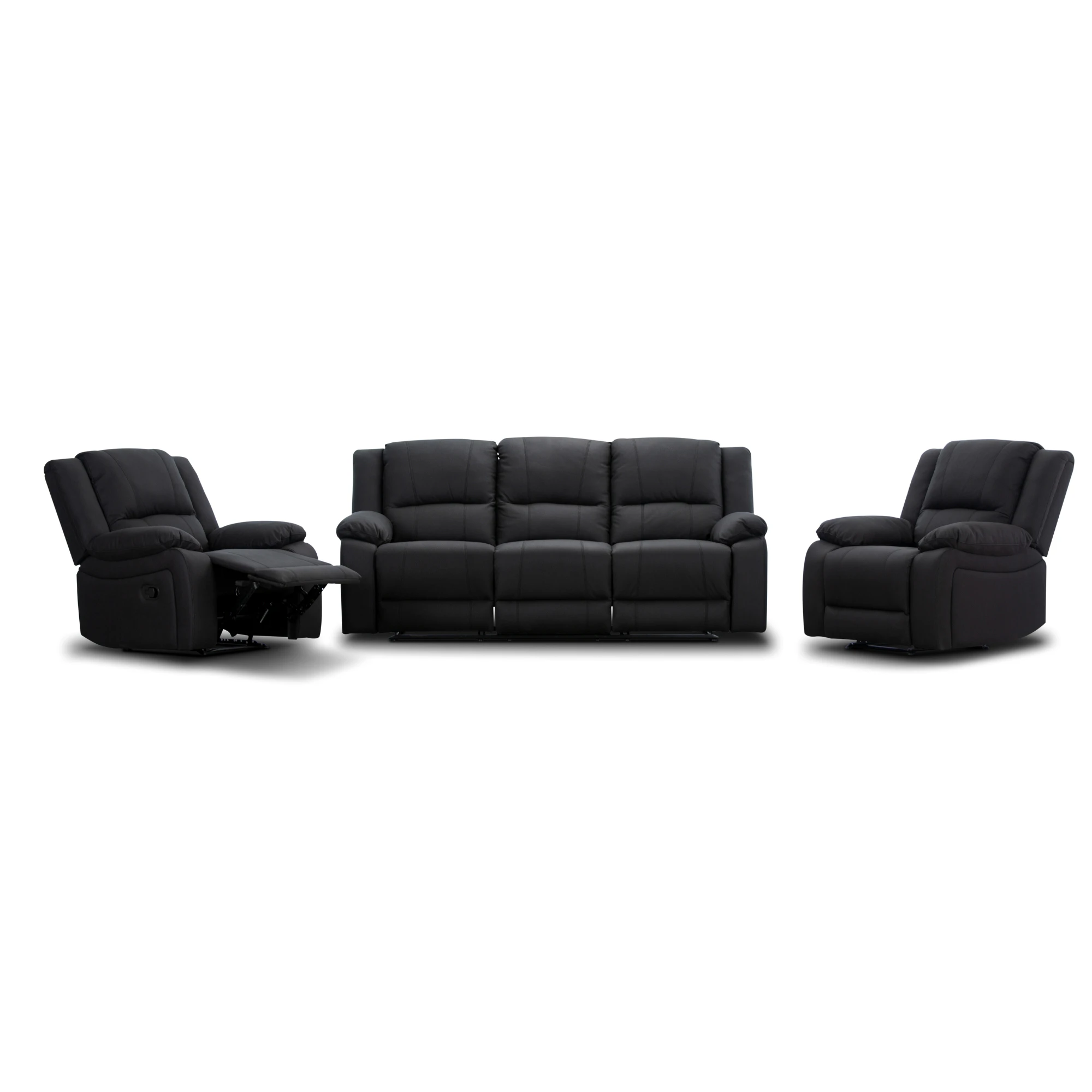 Anderson 3+1+1 Seater Fabric Manual Recliner Sofa Lounge Chair Set Onyx