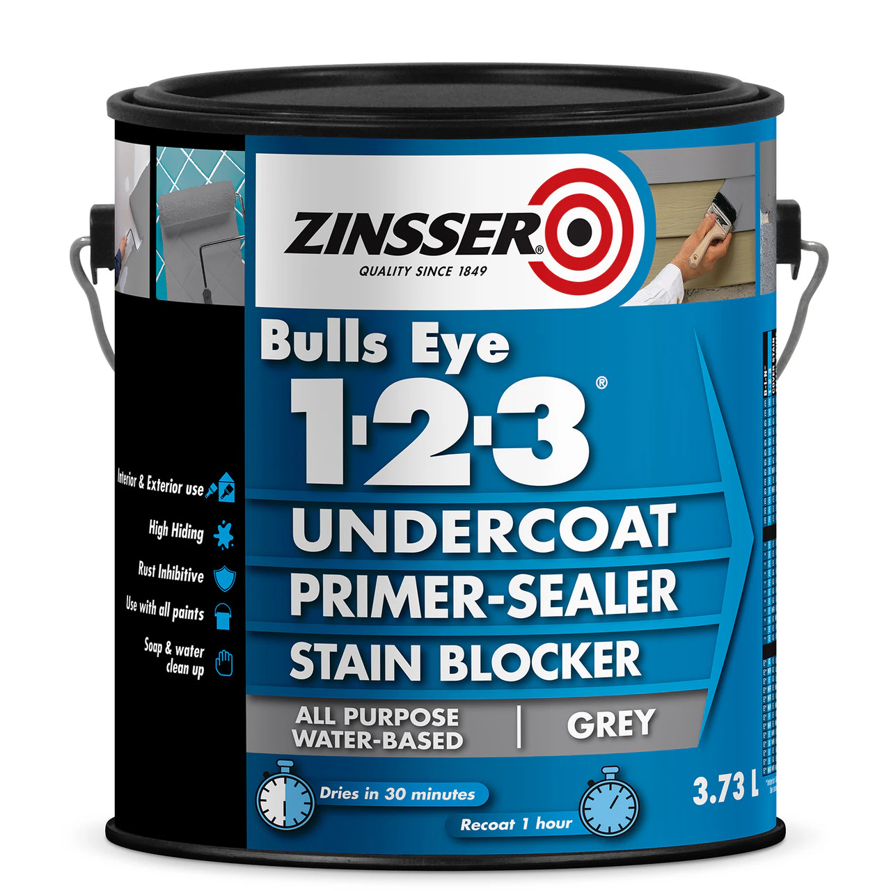 Bundle Zinsser Bulls Eye 1-2-3 Grey Undercoat Primer-Sealer Stain Blocker 3.73L x 4