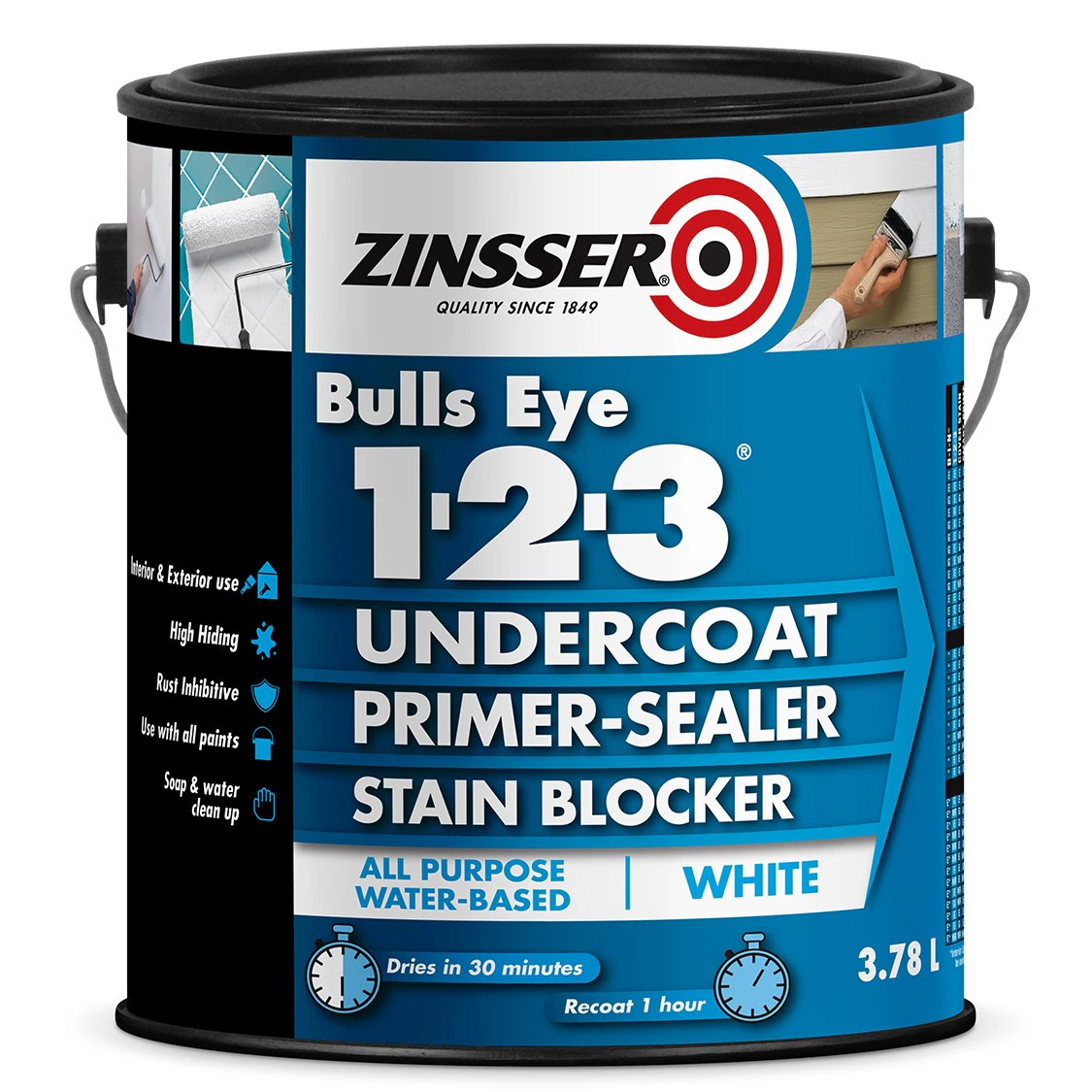 Bundle Zinsser Bulls Eye 1-2-3 White Primer Undercoat Sealer And Stain Blocker 3.78L x 4