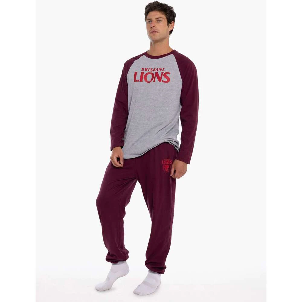 Brisbane Lions Mens Raglan Cuffed PJ Set