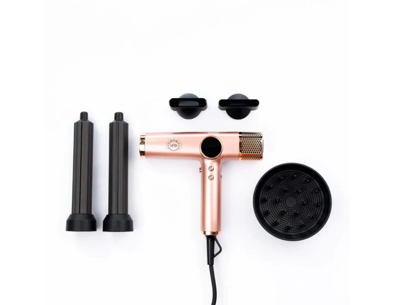 H2D 4-in-1 Ionic Magnetic Hair Dryer + Styler Styling Iron - Rose Gold