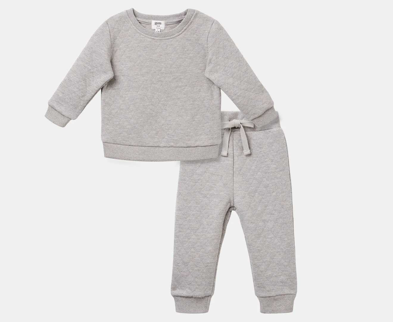 Gem Look Baby Quilted Crew & Trackpants 2-Piece Set - Grey