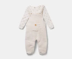 Gem Look Baby Sherpa Fleece Overall & Long Sleeve Tee Set - White/Multi