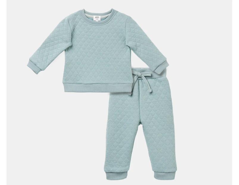 Gem Look Baby Quilted Crew & Trackpants 2-Piece Set - Green