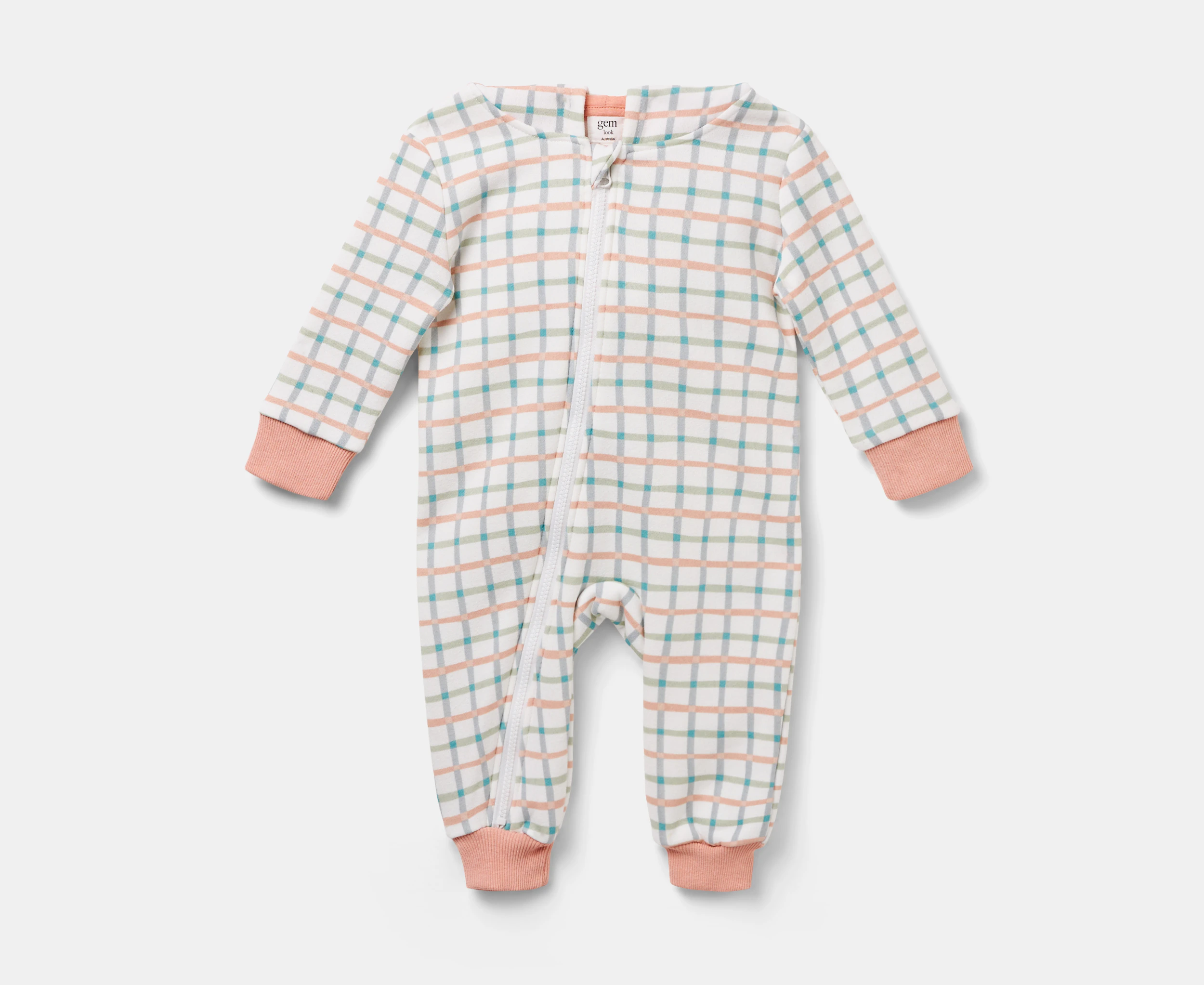 Gem Look Baby Girls' Check Fleece Coverall Romper - White/Multi