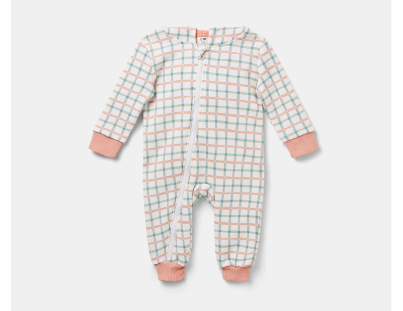 Gem Look Baby Girls' Check Fleece Coverall Romper - White/Multi