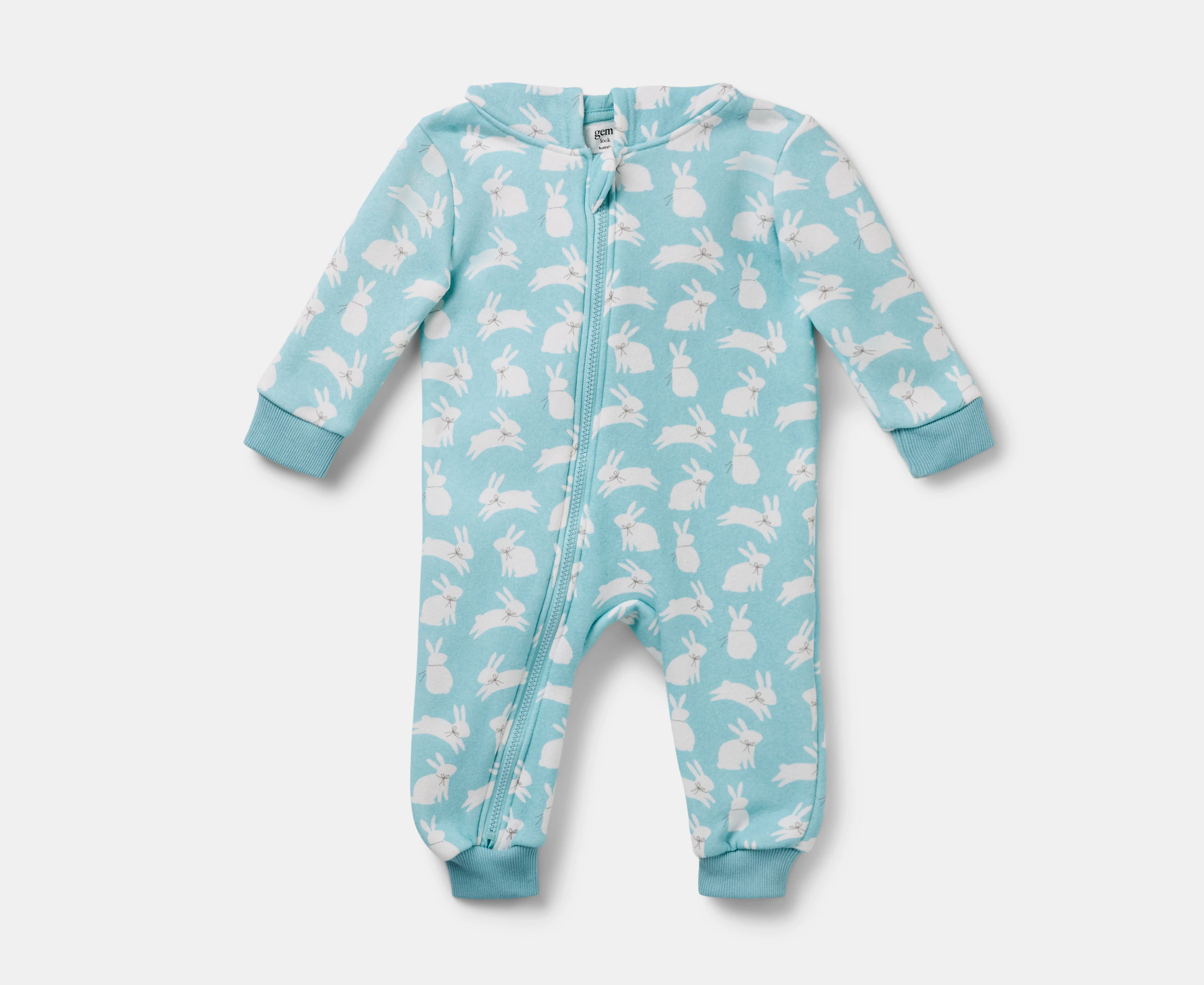 Gem Look Baby Boys' Bunny Print Fleece Coverall Romper - Blue/White