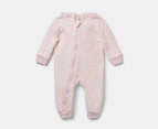 Gem Look Baby Girls' Bunny Print Fleece Coverall Romper - Pink/White