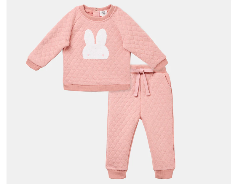 Gem Look Baby Quilted Crew & Trackpants 2-Piece Set - Pink