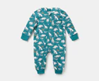 Gem Look Baby Boys' Dinosaur Fleece Hoodie Coverall Romper - Teal/Multi