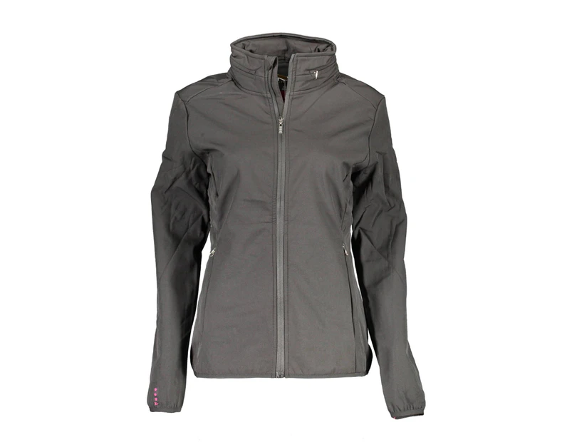 Removable Hood Black Polyester Sports Jacket with Contrasting Details