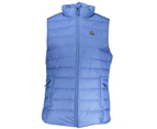 Light Blue Polyester Jacket with Sleeveless Design and Internal Drawstring