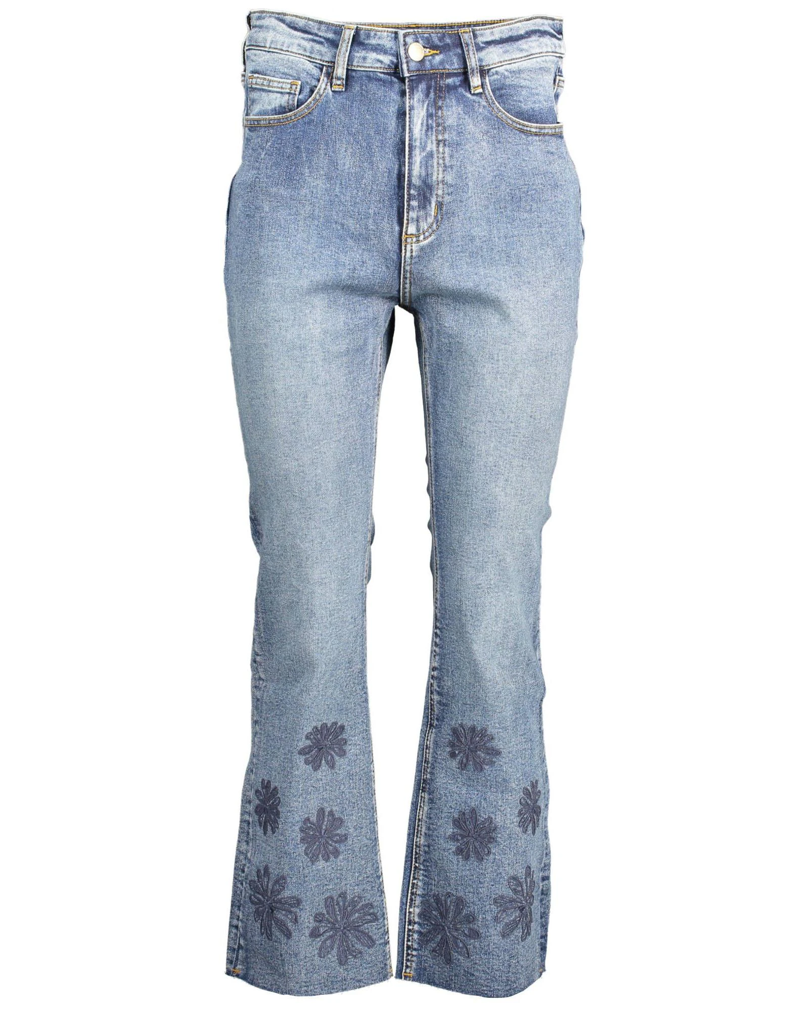 Faded  Embroidered Denim Jeans