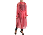 Silk See Through Long Coat Jacket with Belt Closure