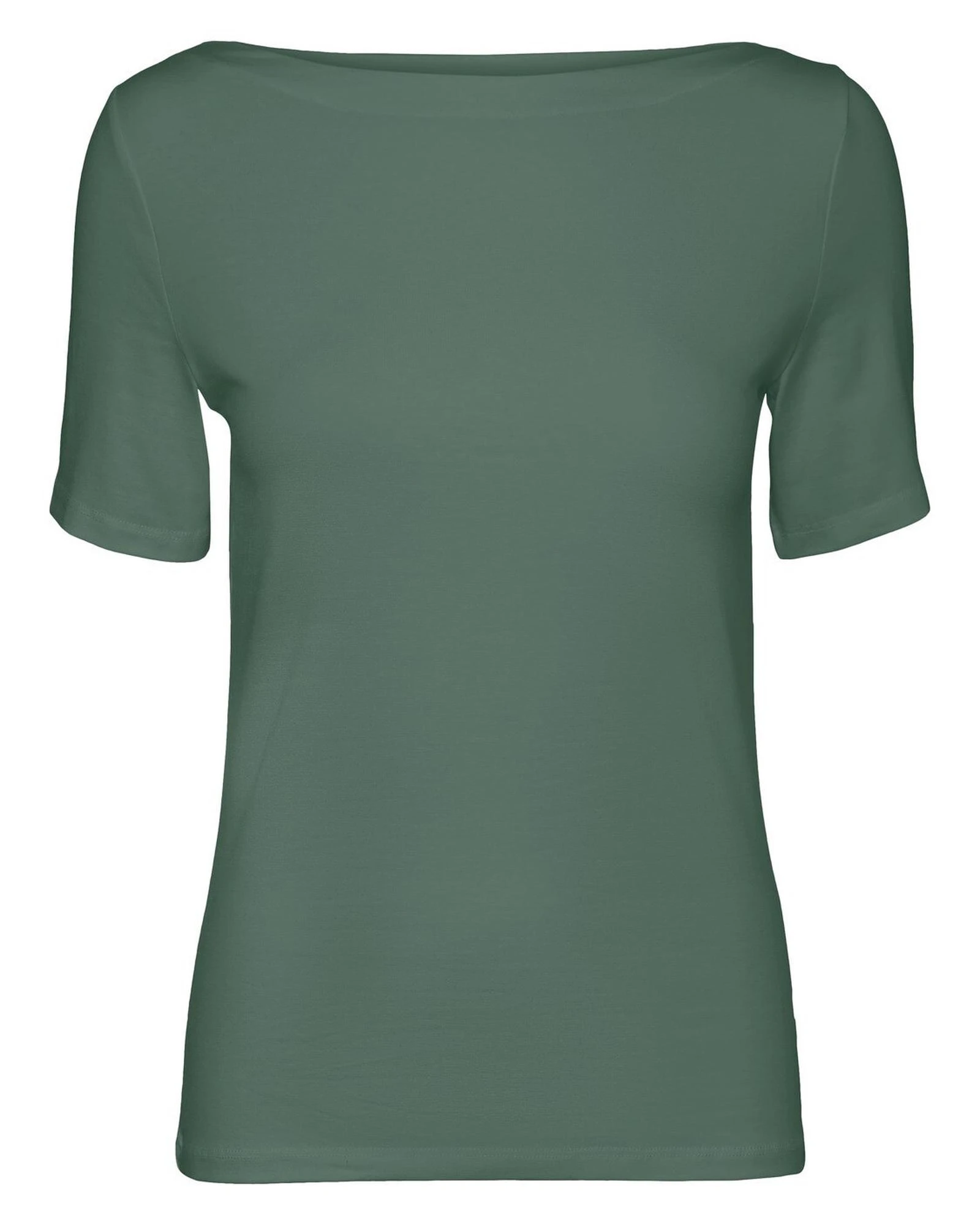 Green Plain Short Sleeve Boat Neck T-shirt