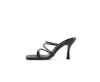 Square Toe Synthetic Leather Sandals with 8cm Heel