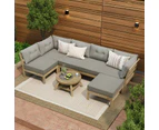 Livsip 7 Piece Outdoor Sofa Set 6-Seater Lounge Setting Garden Table Chairs Grey