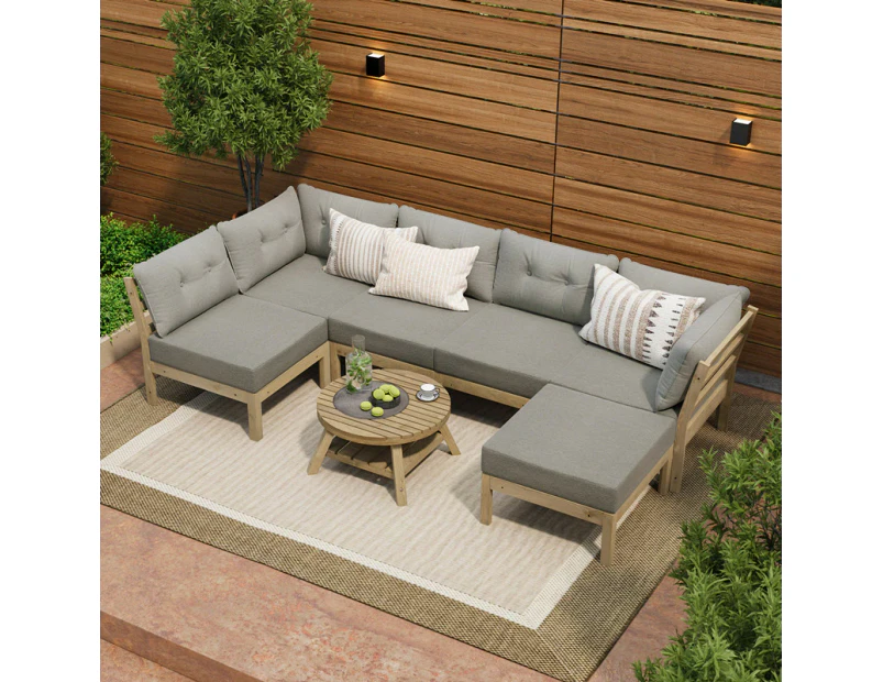 Livsip 7 Piece Outdoor Sofa Set 6-Seater Lounge Setting Garden Table Chairs Grey