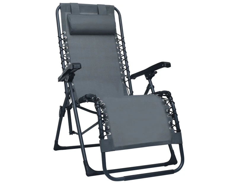 vidaXL Folding Deck Chair Grey Textilene