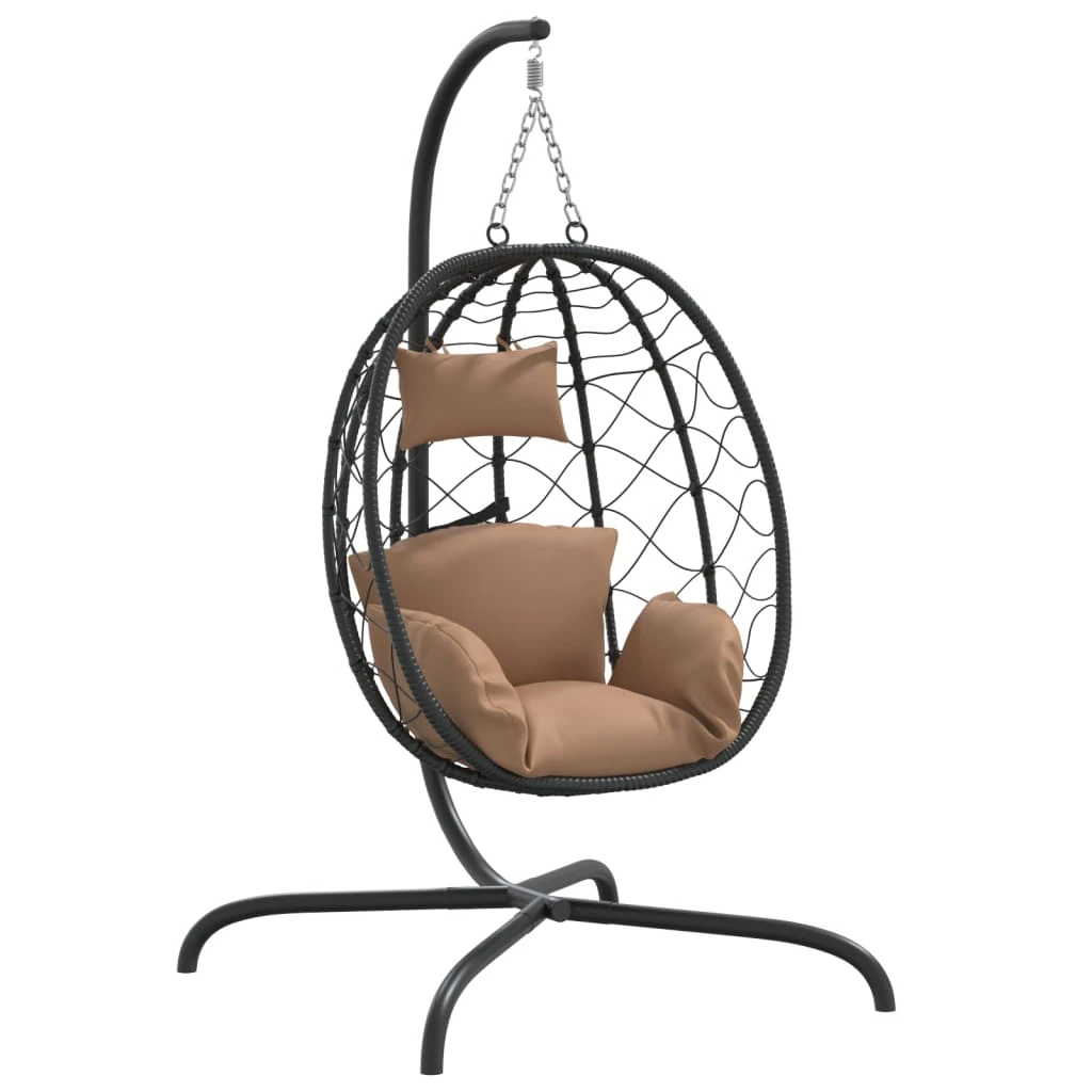 vidaXL Hanging Egg Chair with Cushion Taupe Poly Rattan&Steel