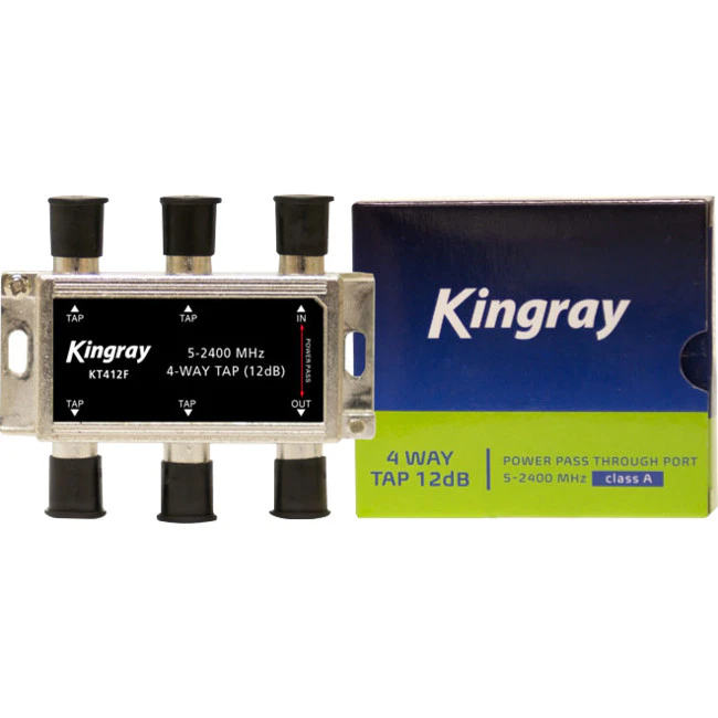 KINGRAY KT412F  4 Way 12Db Tap 5-2400Mhz Power Pass Fox App F30954  Foxtel Approved F30954 For Backbone Satellite Mdus, Comm and Tdt Jobs  4 WAY 12DB