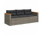 vidaXL Garden Sofa with Cushions 3-Seater Grey Poly Rattan