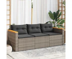 vidaXL Garden Sofa with Cushions 3-Seater Grey Poly Rattan