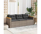 vidaXL Garden Sofa with Cushions 3-Seater Grey Poly Rattan