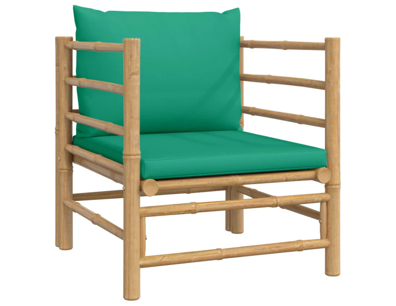 vidaXL Garden Sofa with Green Cushions Bamboo