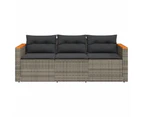 vidaXL Garden Sofa with Cushions 3-Seater Grey Poly Rattan