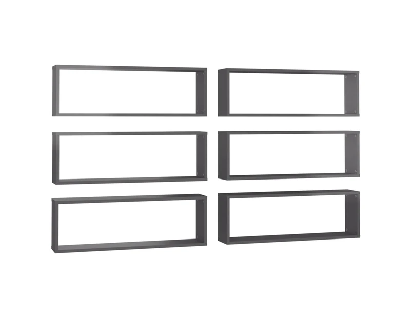 vidaXL Wall Cube Shelves 6 pcs High Gloss Grey 80x15x26.5 cm Engineered Wood