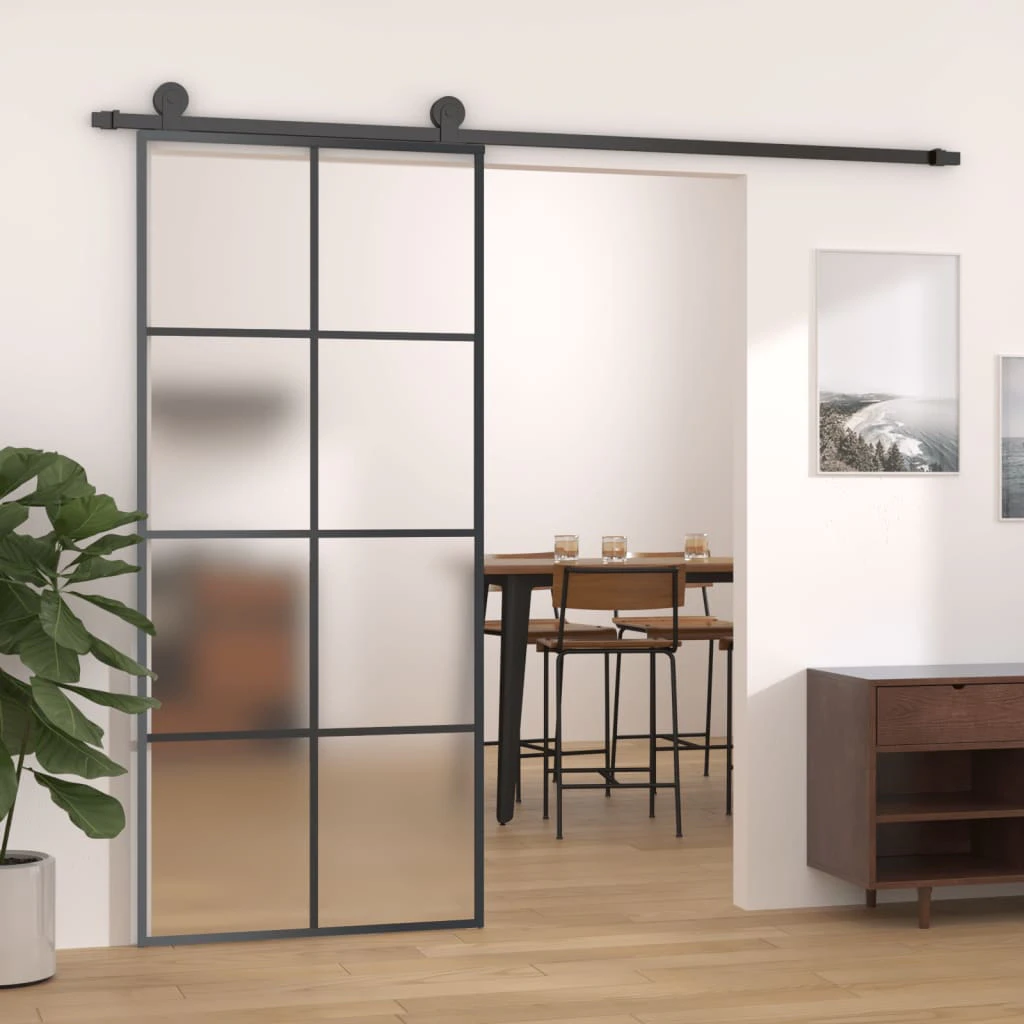 vidaXL Sliding Door with Hardware Set 90x205 cm ESG Glass&Aluminium