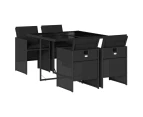 5 Piece Garden Dining Set with Cushions Black Poly Rattan