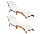 Sun Loungers with Cushions 2 pcs Cream White Solid Wood Acacia