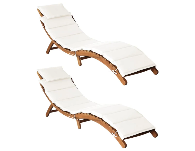 Sun Loungers with Cushions 2 pcs Cream White Solid Wood Acacia