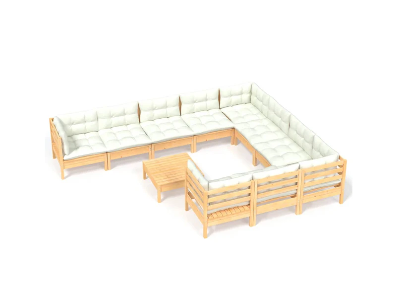 11 Piece Garden Lounge Set with Cream Cushions Pinewood