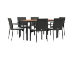 vidaXL 7 Piece Garden Dining Set with Cushions Black Poly Rattan