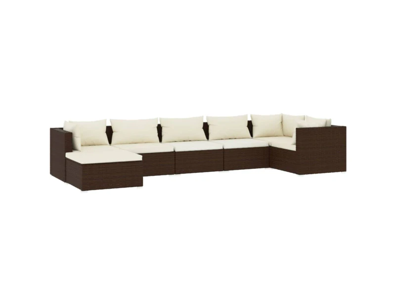 7 Piece Garden Lounge Set with Cushions Poly Rattan Brown