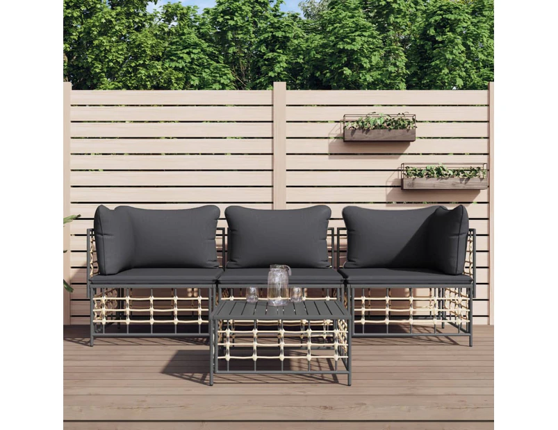 vidaXL 4 Piece Garden Lounge Set with Cushions Anthracite Poly Rattan