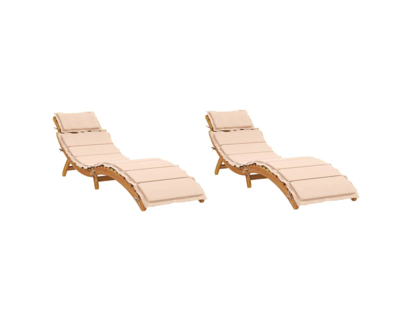 Sun Loungers with Cushions 2 pcs Beige Solid Wood Acacia