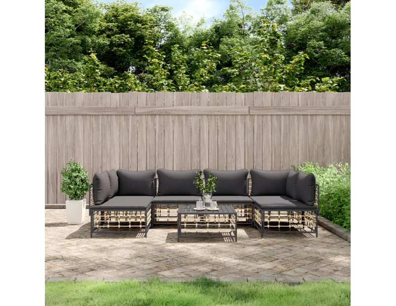 vidaXL 7 Piece Garden Lounge Set with Cushions Anthracite Poly Rattan