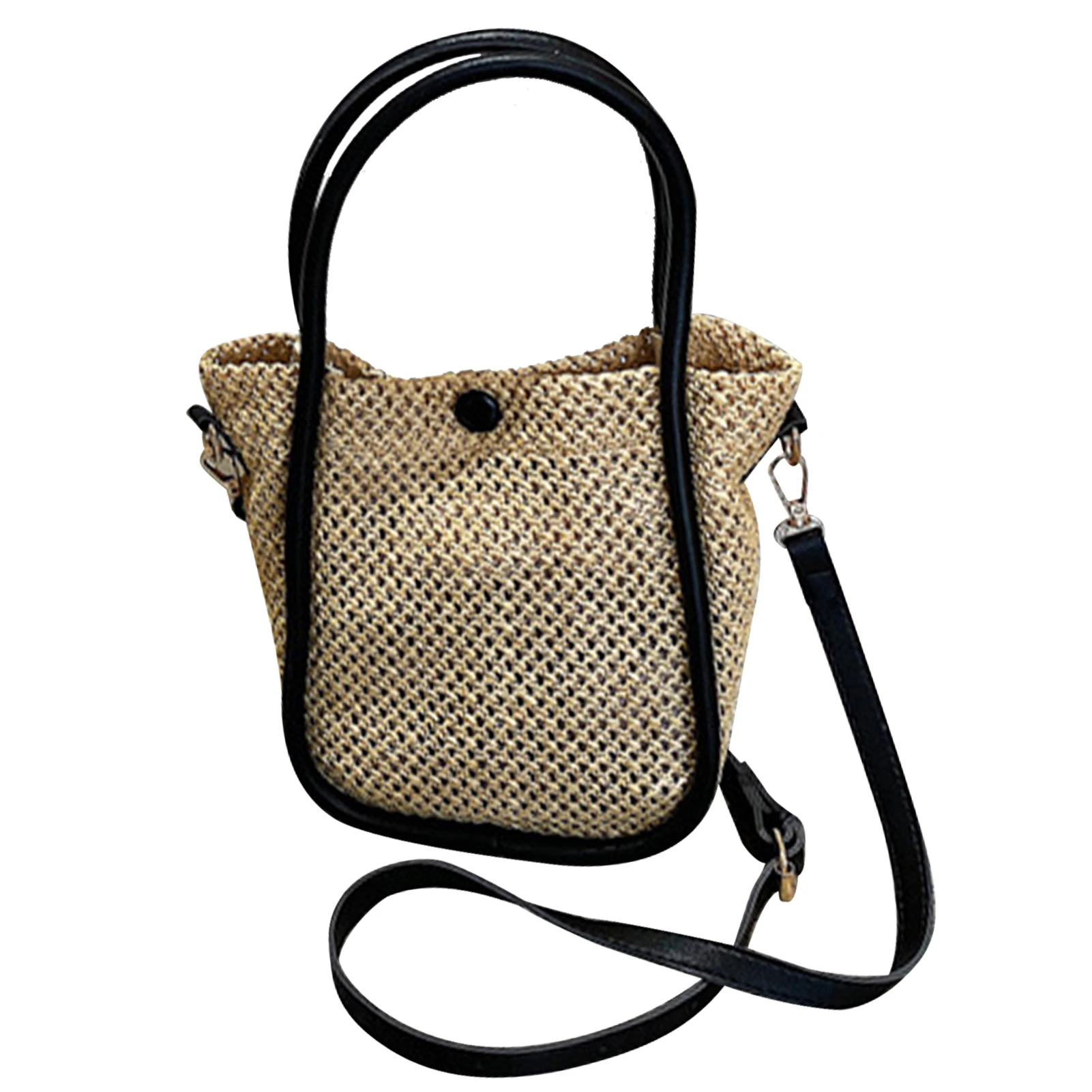 Woman Straw Woven Shoulder Bag Lightweight Wrist Shoulder Tote Bag Beach Bag For Outdoor Black Free Size