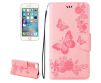 For iPhone SE 5G (2022), SE (2020) / 8 / 7 Wallet Case,Butterflies Embossed Leather Cover,Pink