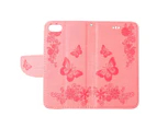 For iPhone SE 5G (2022), SE (2020) / 8 / 7 Wallet Case,Butterflies Embossed Leather Cover,Pink