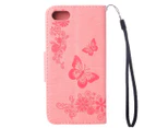 For iPhone SE 5G (2022), SE (2020) / 8 / 7 Wallet Case,Butterflies Embossed Leather Cover,Pink